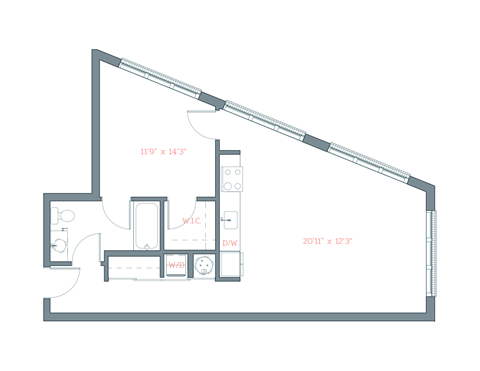 Floor plan for 1 bed, 1 bath, 720 sqft